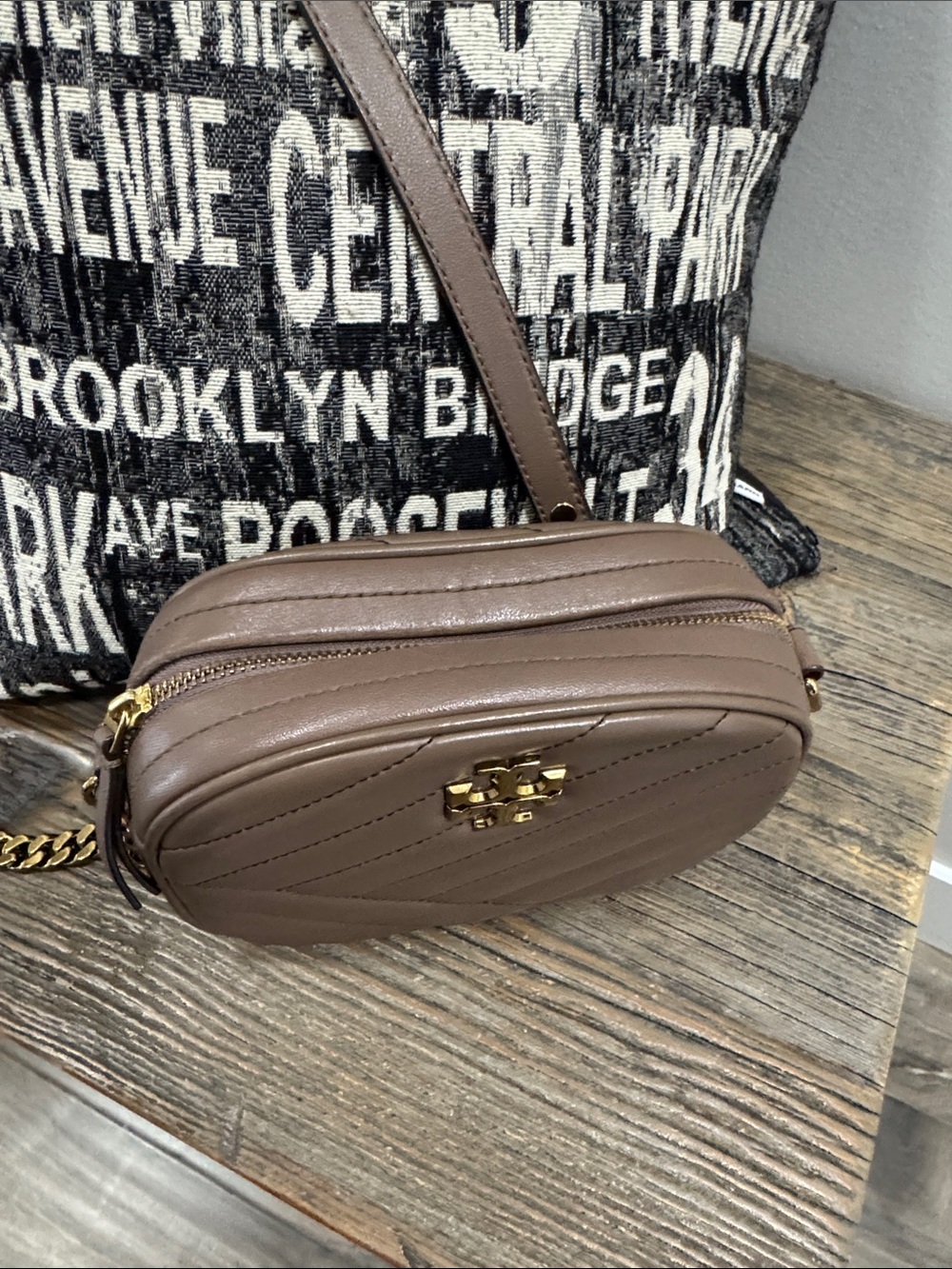 Tory Burch Taupe Quilted Leather Camera Crossbody with Gold Hardware - Picture 5 of 15